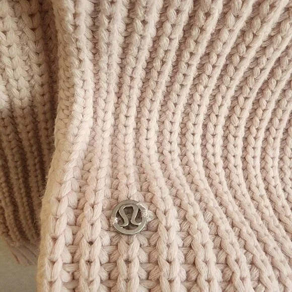 Lululemon Sweater Womens 10 Pink Cable Knit Mock Neck Pullover Cotton Nylon - Picture 7 of 9